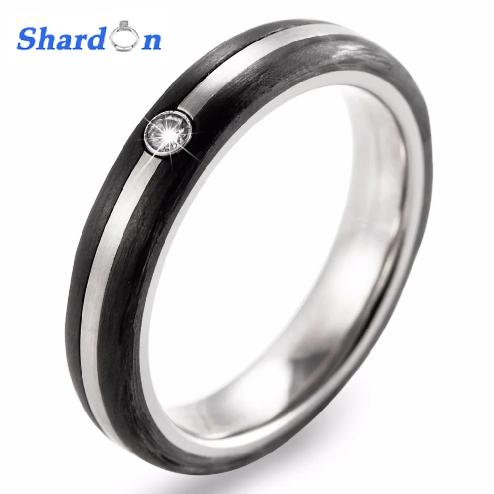 

SHARDON 2017 New 4mm Women's Titanium and carbon fiber ring with Cubic Zirconia Unique black wedding band