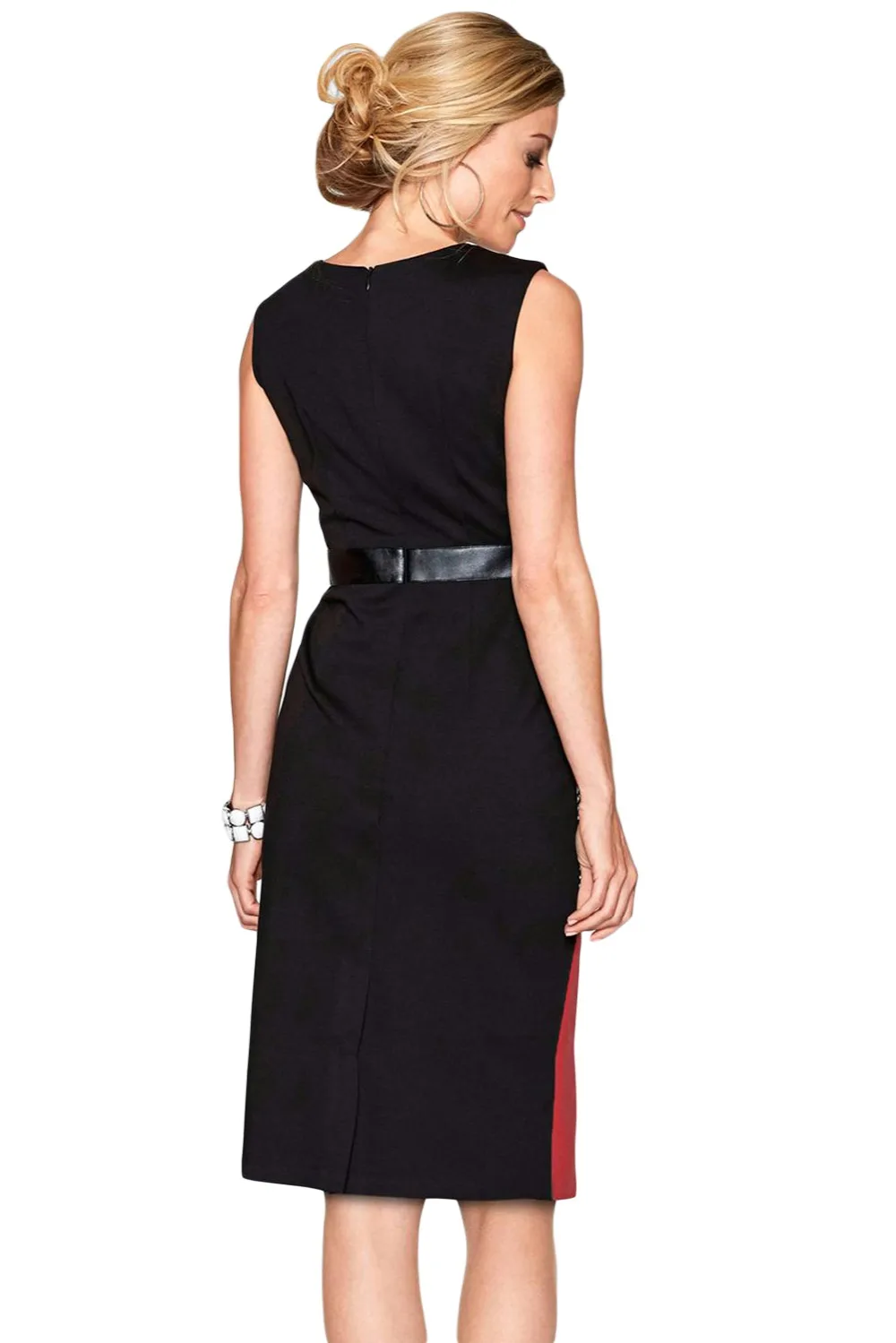 Red-Black-Asymmetric-Patchwork-Leather-Trim-Sheath-Dress-LC220550-2-2