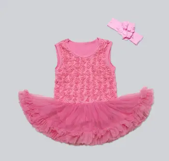 

Pinkbabi Baby Rompers 2PCs per Set Peach Retro Roses Flower Baby Girl Tutu Dress Romper Headband for 0-12Months Free Shipping