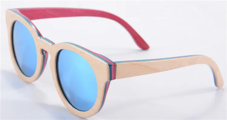 Зеркальное покрытие скейтборд деревянный солнцезащитные очки поляризованные из натурального дерева солнцезащитные очки для женщин и мужчин ручной работы брендовые дизайнерские тени z68005 - Цвет линз: nature pink bule