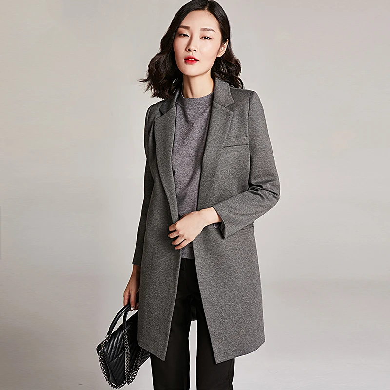 Gray Long Blazer Long Sleeve Formal Plus Size Womens Business Suits Vintage Mantel Damen Women