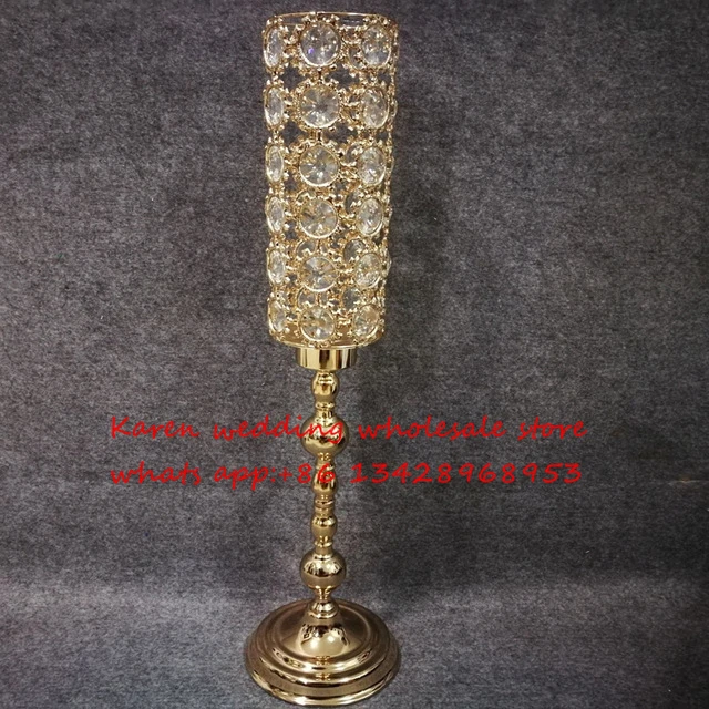 

wedding main table Candlestick metal gold plated candle holder with big crystals candelabra/centerpiece decoration