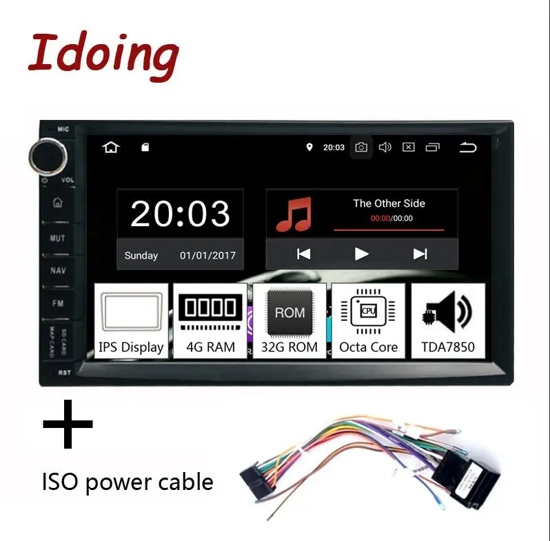 Idoing 4GB+ 32G Руль Универсальный 2Din Android 9,0 автомобильный Радио мультимедийный плеер gps Встроенный ГЛОНАСС 1024*600 PX5 TDA7850 - Цвет: ISO power cable