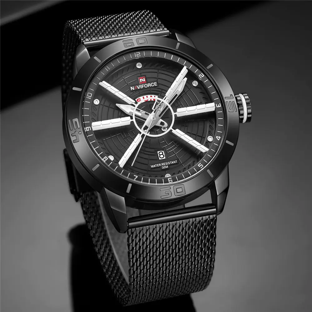 NAVIFORCE модные мужские часы с сетчатым ремешком водонепроницаемые минималистичные