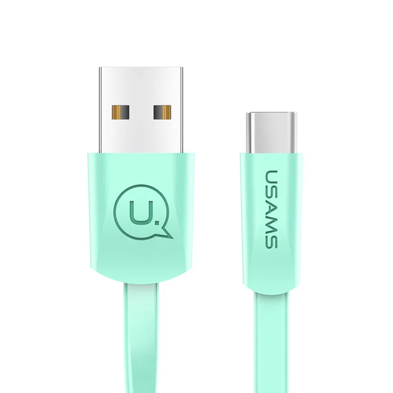 USAMS usb type-c кабель для samsung Vivo USB-C кабель для Xiaomi USB C кабель 2A Кабель зарядного устройства для мобильного телефона huawei P20 шнур - Цвет: Green