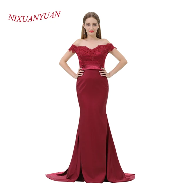 NIXUANYUAN 2018 Élégant Appliques Perlée Formelle Robes Bourgogne Satin Robe de Soirée 2017 Sirène robes de