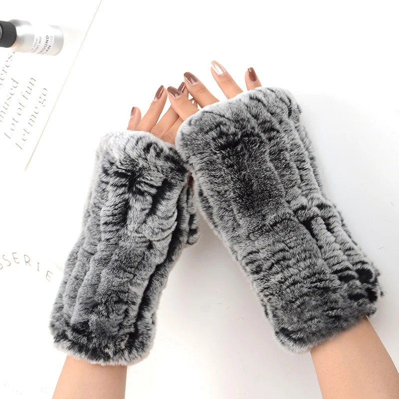 

New 2019 Genuine Women Knitted Rex Rabbit Fur Gloves Winter Warm Soft Fingless Mittens Elastic Handwear Free Shipping BZ8006