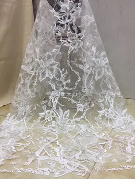 

Pretty design african net lace fabric S18121607 White flower embroidered tulle mesh lace fabric
