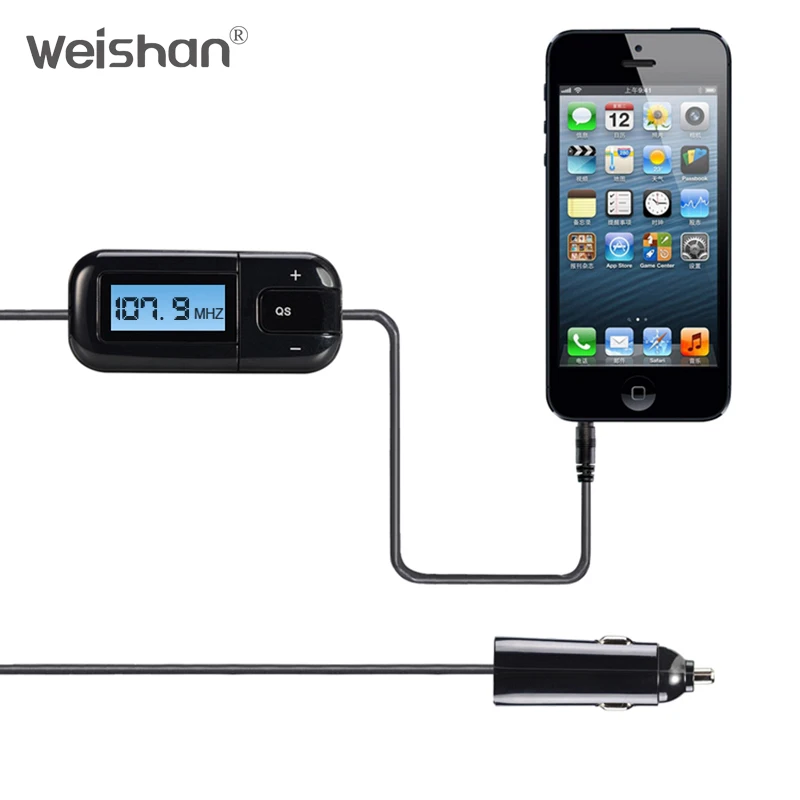

weishan Wireless FM Transmitter Radio Adapter Car Kit with 3.5mm Audio Plug and USB Car Charger, Black