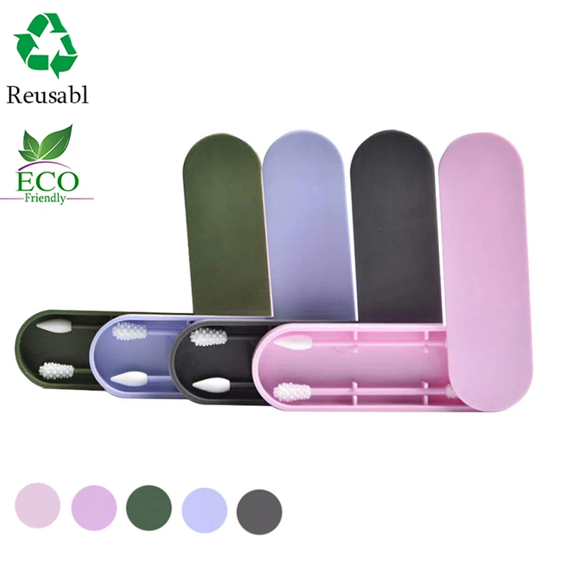 

1/2pcs Reusable Cotton Swab Double Head Ear Cleaning Cosmetic Silicone Cotton Buds Sticks For Cleaning Makeup Q-Tip Swabs