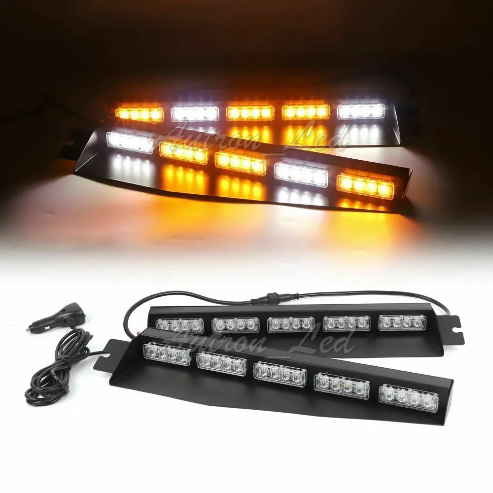 

34" Amber White LED Visor Dash Deck Split w/ Take Down Flashing Strobe Lightbar