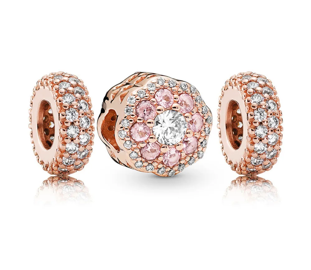 

Rau0593 Fanier 100% 925 Sterling Silver New 2019 Spring Bright Pink Flower Frizzy Charm Package Present Set Fit Diy Bracelet