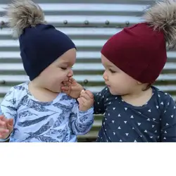 Для маленьких мальчиков обувь для девочек помпонами шляпа дети зимняя шапка шапочки Твердые детская шапочка малышей Кепки теплые