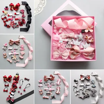 

18pcs Girls Hairpins Hair Accessories Gift Set Kids Bowknot Crown Hair Clips Ribbon Pompom Barrettes Elastic Hair Rope Headwear