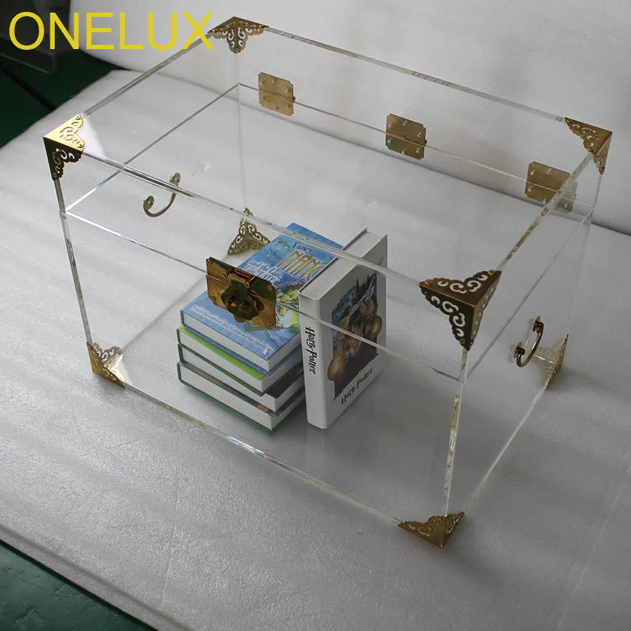 Прозрачный акриловый сундук ONELUX для хранения, журнальный столик Lucite Trunk-2 варианта цвета для металлического декора - Цвет: copper color metal