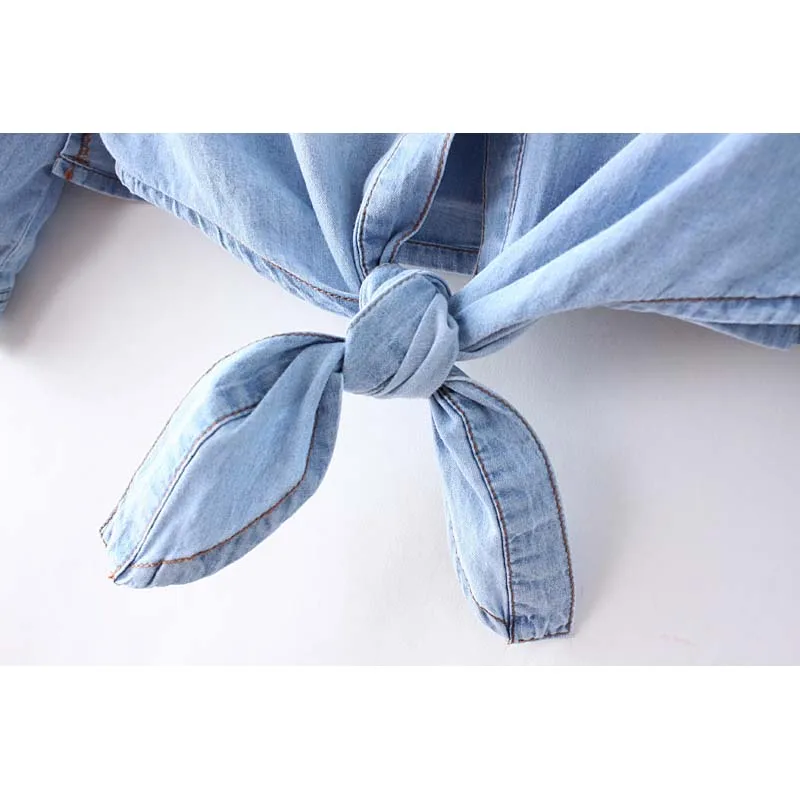 Women's Blouse Female Summer Denim Jacket Shirt Thin Short Knot Shawl Crop Tops Cardigan Sunscreen Clothing 4