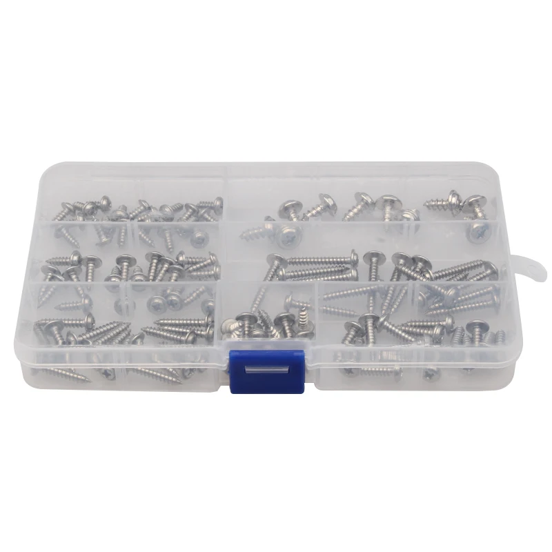 

110PCS Stainless Steel Screw Round Head Washer Cross Self-tapping Bolt PWA With Pad Screws Kit with Box