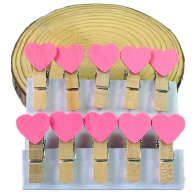 10 шт./лот, новая мода, милый специальный подарок, розовый цвет, сердце, деревянный зажим, мини-зажим для сумки, зажим для бумаги, деревянные колышки