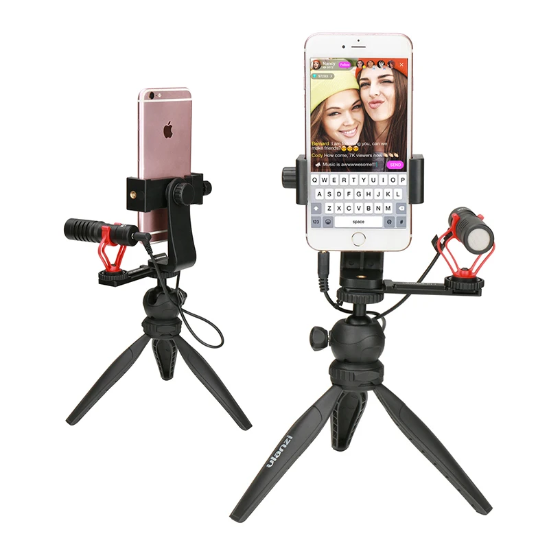 

Ulanzi Phone Live Stream Tripod Kit Smartphone Tabletop Tripod Mount Stand w Microphone Cold Shoe for iPhone Youtube Facebook
