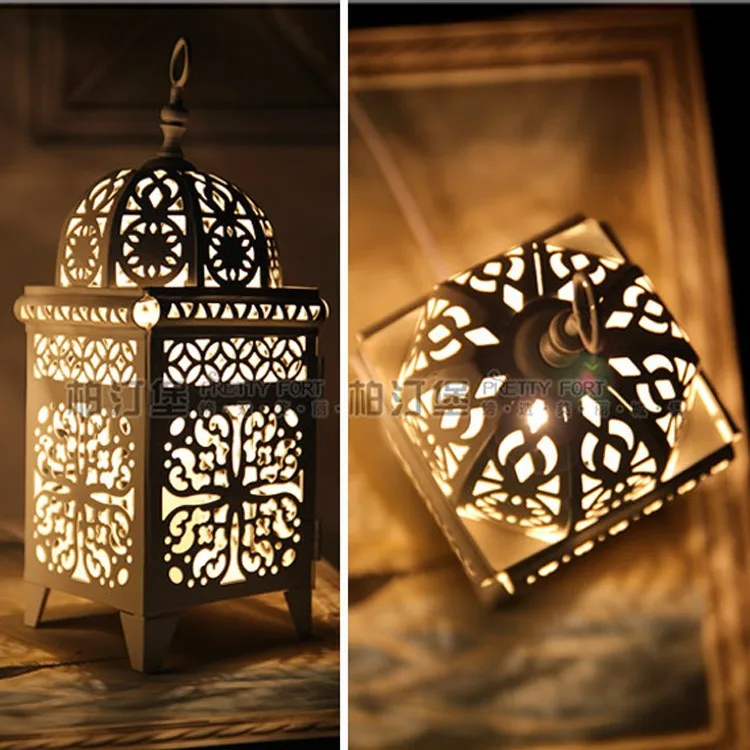 Марокканские Настольные светильники с металлическими вырезами, квадратная коробка, настольная лампа для спальни, барная стойка, журнальный домик, настольная лампа, освещение