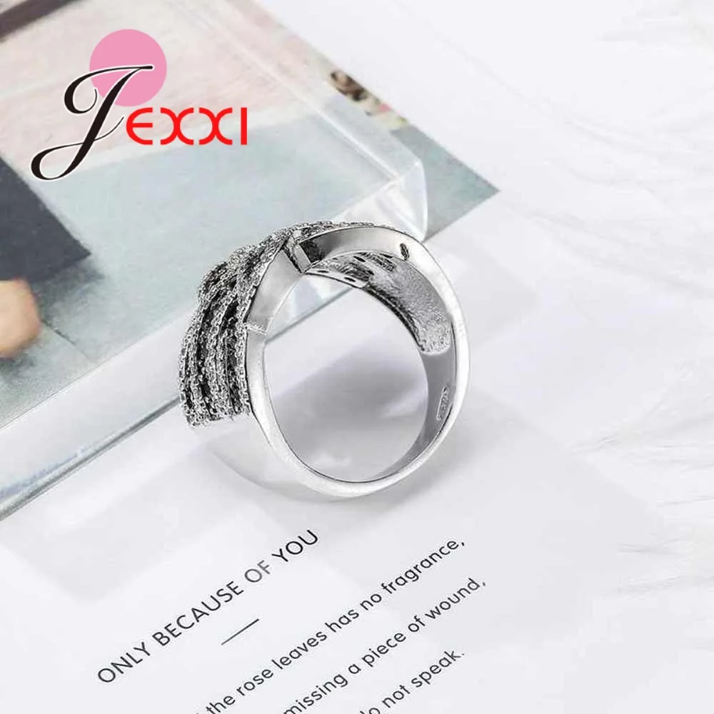 YAAMELI Hot Sale White Black Cross Ring Wide Knot Loop Jewelry 925 Sterling Silver Women Girls Christmas Gifts Drop Shipping