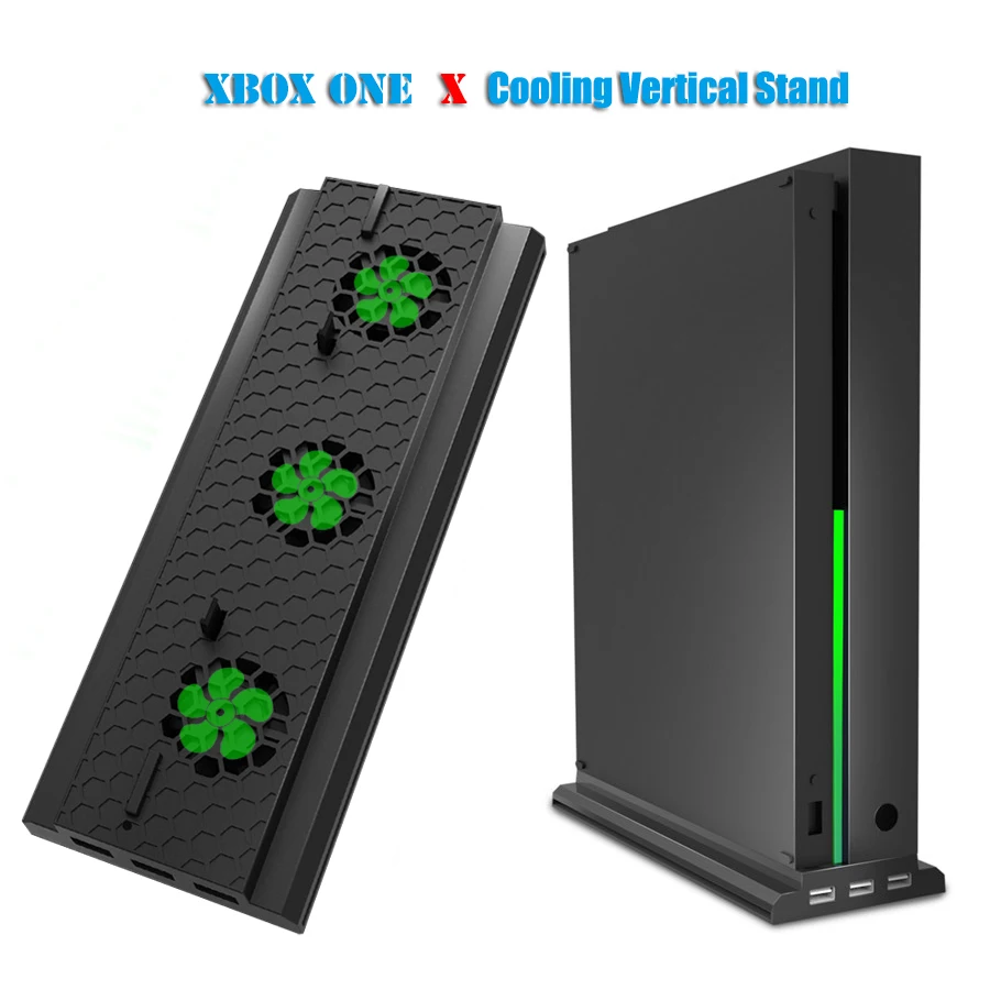 Vertical Stand with Cooling Fan for Xbox one X Console Holder Cooler with 3 USB Ports