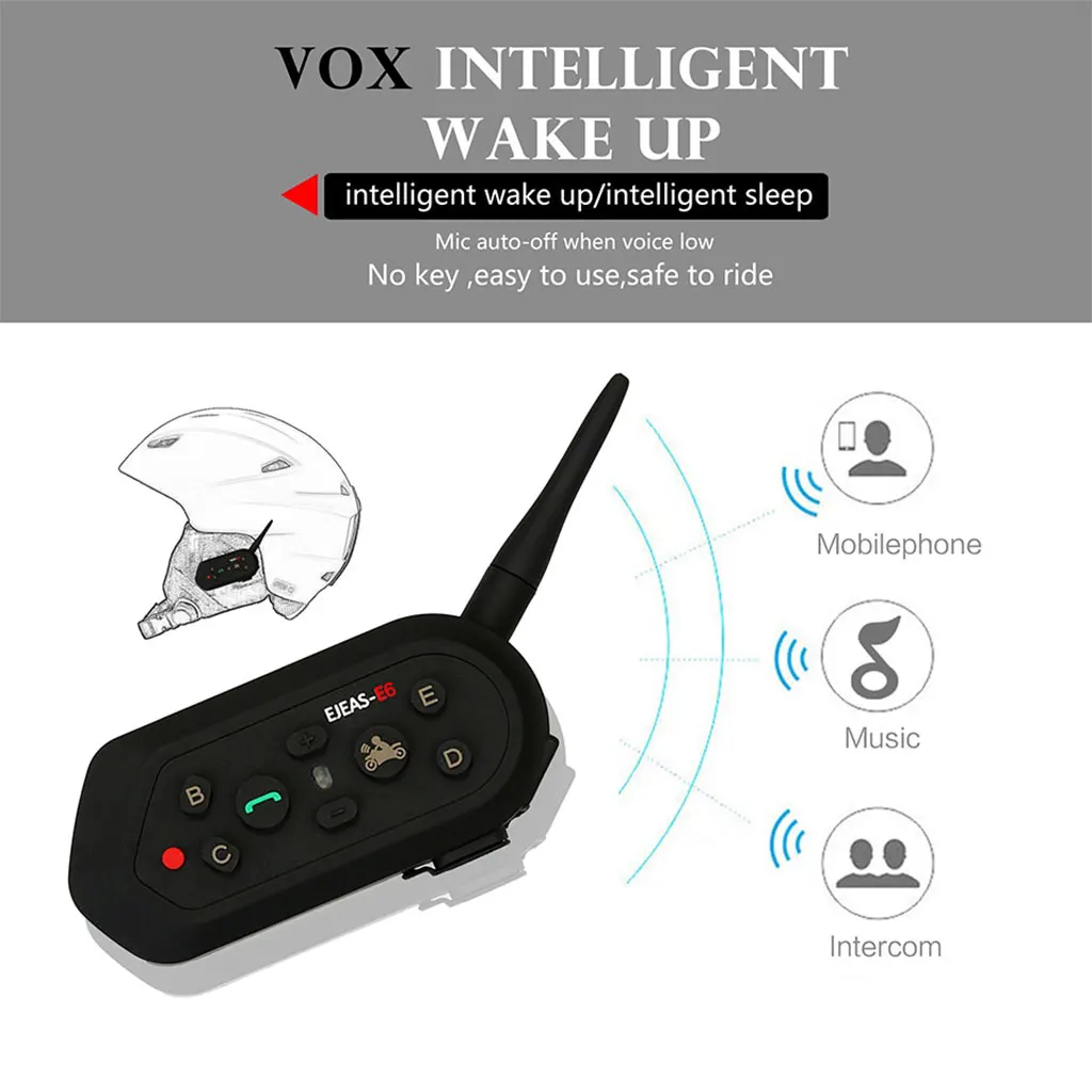 2 EJEAS Moto Intercom Bluetooth Headset BT Headset Intercom Support AUX Voice Input,VOX Voice Activation 1200M Talkback Distance