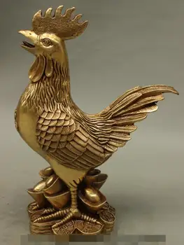 

Free shipping S03883 14" Folk Chinese Brass YuanBao Wealth Year Zodiac Cock Chicken Bronze Statue