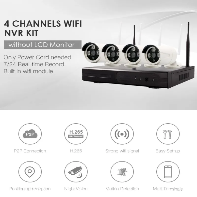 4CH 960P sistema de cámara de seguridad inalámbrica 4 canales Wifi NVR Kit 1.3MP al aire libre CCTV