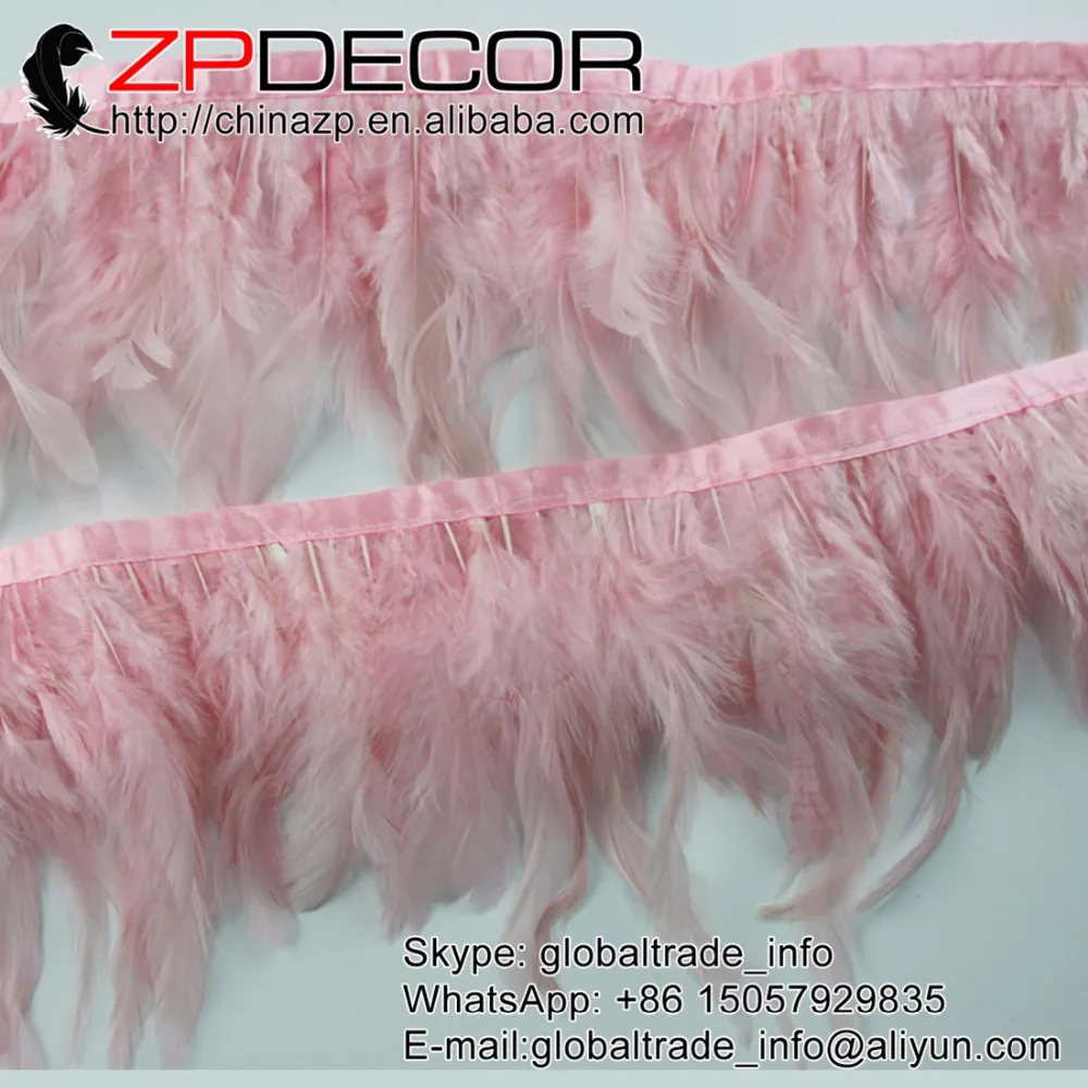 

ZPDECOR 5-6inch 10yards/lot Bleached Dyed Baby pink Rooster Coque Feather Fringe performance costumes