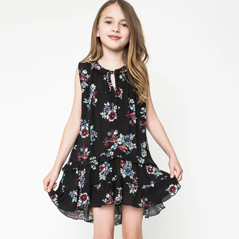 

BOHO Girls Irregular Length Sundress Summer Casual Ruffles Dress Cotton Floral Print for 7-14Y Free Shipping
