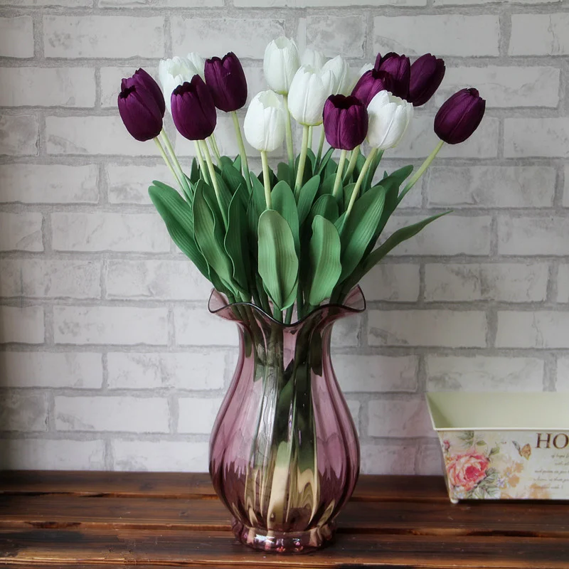 10ppcs Fashion artificial flower high quality real touch PU tulip desktop wedding home decoration gift 7 colors,Free shipping.