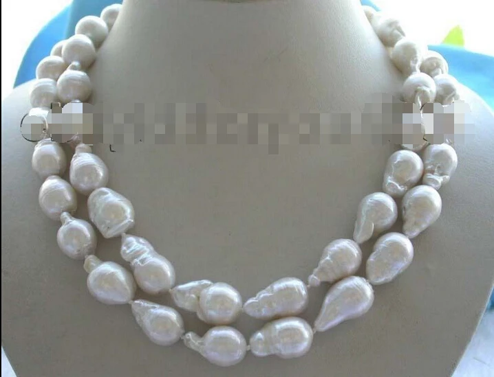 

18-19" Double Genuine Natural 24mm white Reborn Keshi pearl Necklace #f1260!^^^@^Noble style Natural Fine jewe FREE SHIPPING