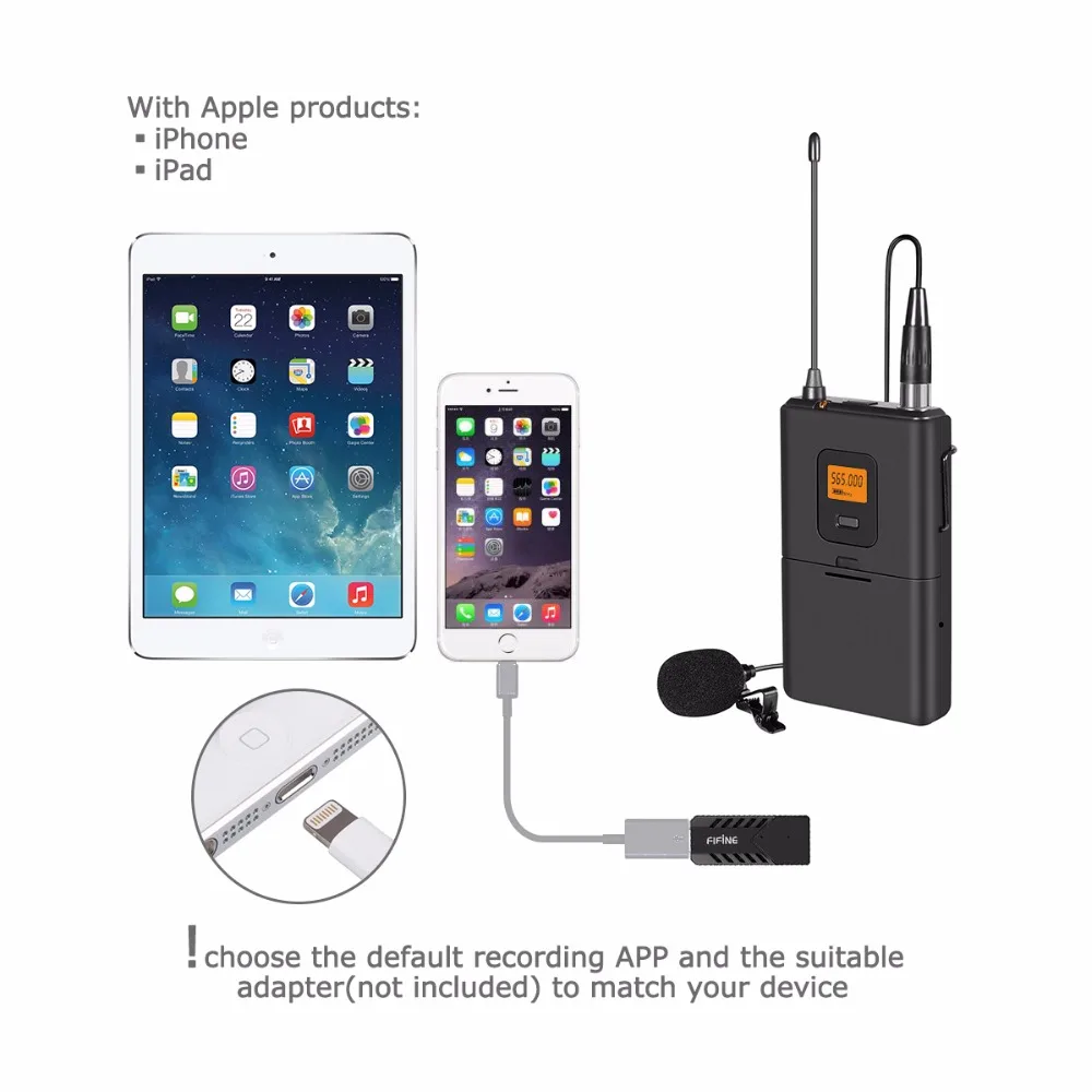 Fifine беспроводные ПЕТЛИЧНЫЕ микрофон для ПК Mac phone с usb приемником обучения записи