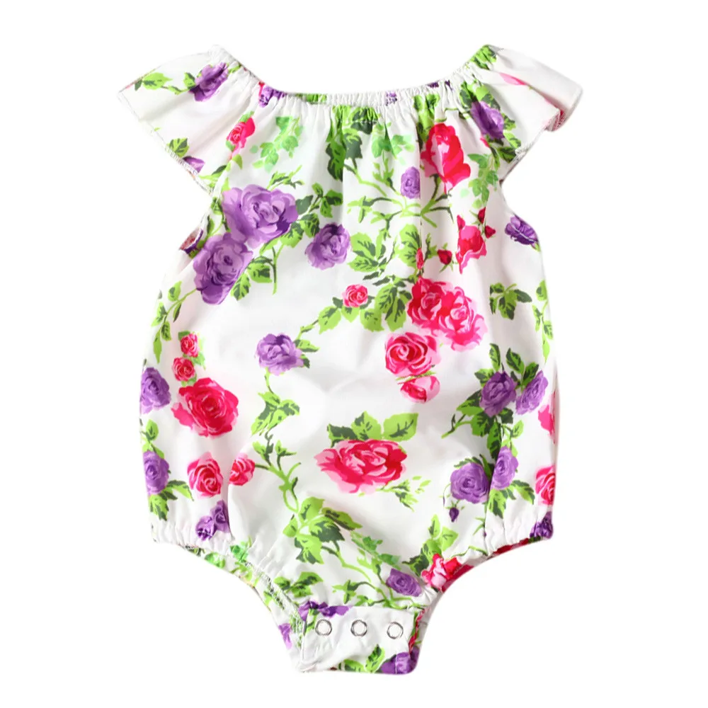 

Newborn Infant Baby Girl Floral Short Sleeve Bodysuit Jumpsuit Outfits Clothes Ruffles Short Sleeve Baby Girl Bodysuits Cute