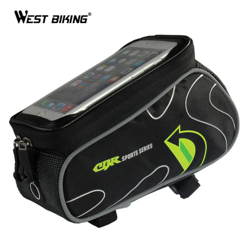 Discount WEST BIKING Cycling MTB Bike Front Frame Top Tube Bag Bicycle Bags for 6 inch Phone Touch Screen Frame Front Tube Bicycle Bag 3