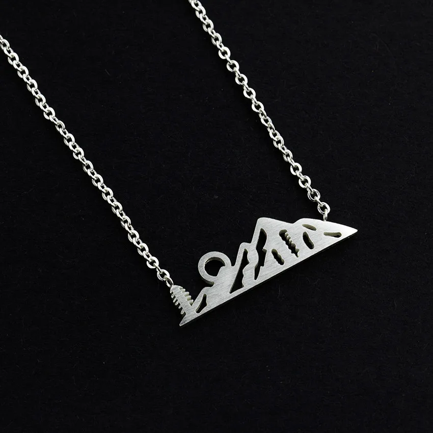 Wholesale 10ps Stainless Steel Mountain Top Sun Chain Necklaces Minimalist Hiking Nature Outdoor Jewelry For Climbing Hiker Gift