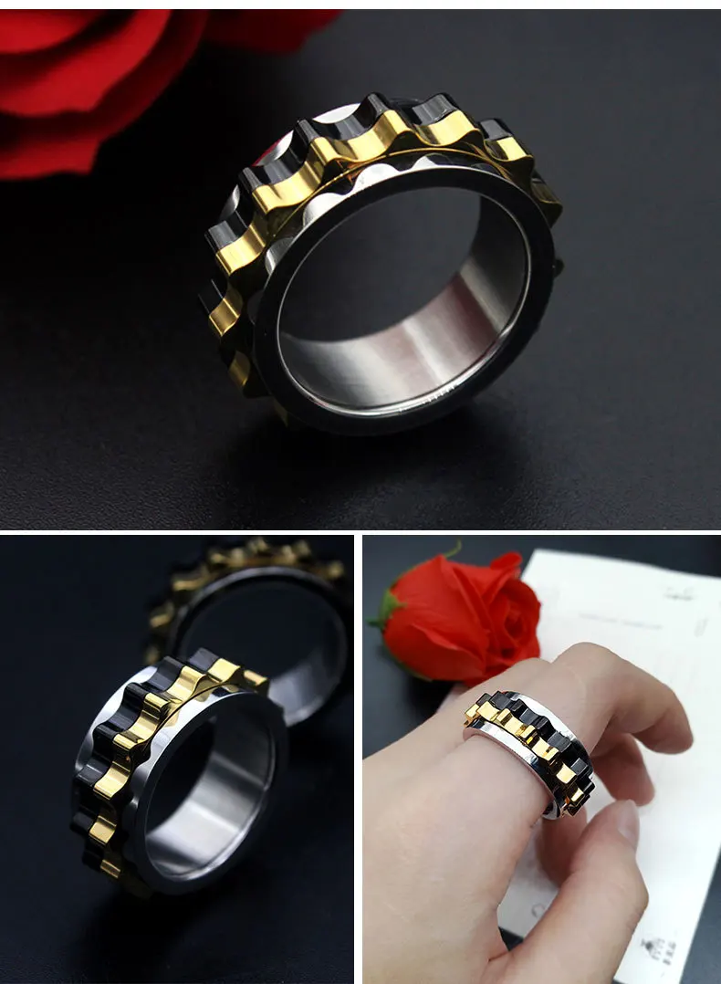 Мужское кольцо из нержавеющей стали, вращающееся зубчатое кольцо для мужчин, Черное золото, мужское кольцо в стиле панк, вечерние ювелирные изделия, Прямая поставка