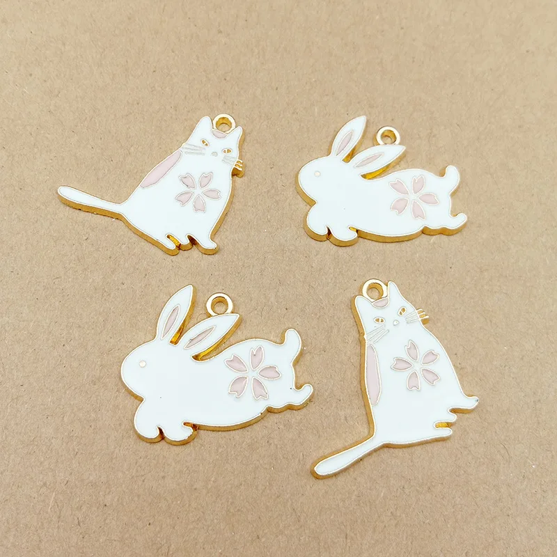 

10pcs 25mm Metal enamel flower cat bunny charms for jewelry making Necklace Earrings pendants Hanging Handmade DIY Material