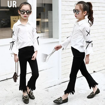 

Girls Clothes 10 12 year Elastic Waist Loose Kids Denim Jeans Spring Children Pants Cat Printed High Quality Kids Jeans