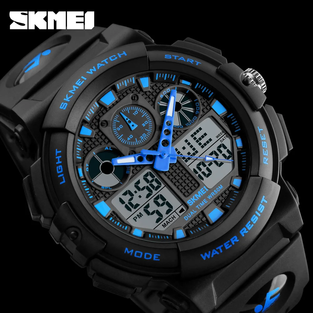 

SKMEI Brand Men's Sport Watches Analog Man Quartz Watch Dual Display BackLight Digital 12/24 Hour Wristwatches Relogio Masculino