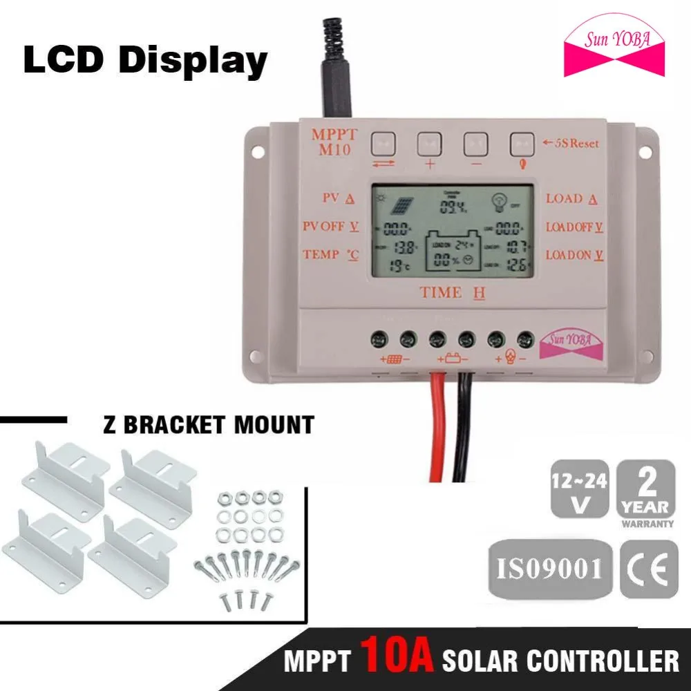 

MPPT Solar Charge Controller 10A LCD Display Solar Regulator 12V 24V + Solar Panel Z bracket Mounting Mount Flat Roof Wall PJW