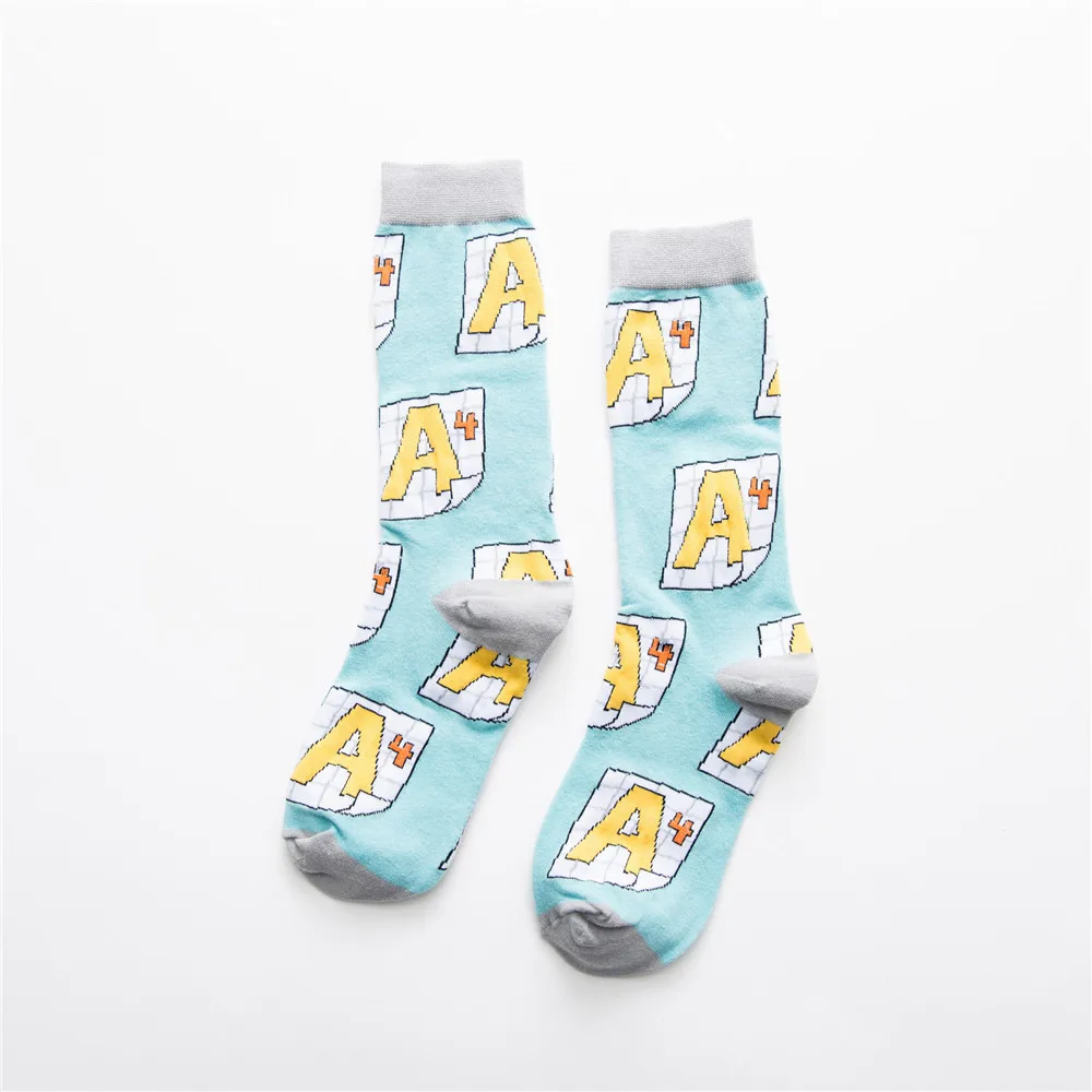 Мужские носки с мультипликационным принтом «Молочная линейка», канцелярские товары, забавные хлопковые чулки в стиле Харадзюку в стиле хип-хоп - Цвет: paper