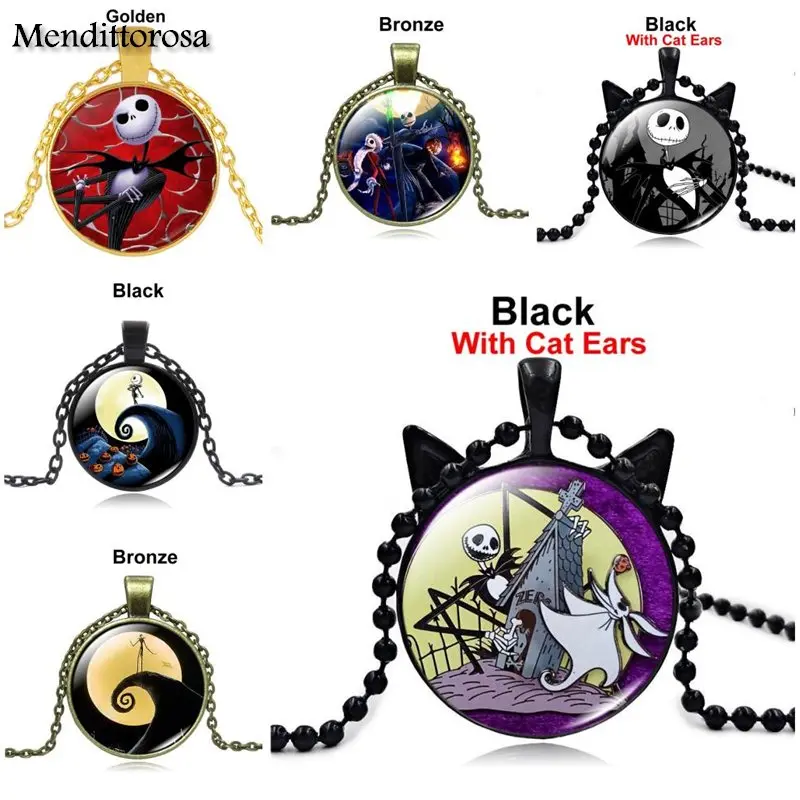

Mendittorosa The Nightmare Before Christmas Brand Necklace Pendant Glass Necklace Silver Necklace For Women