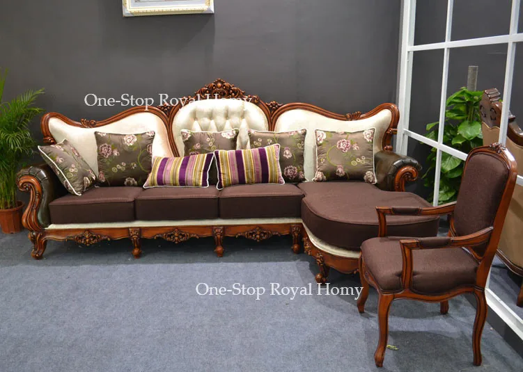 Antique Sectional Sofa Set Wooden Corner Sofas Solid Wood Frame