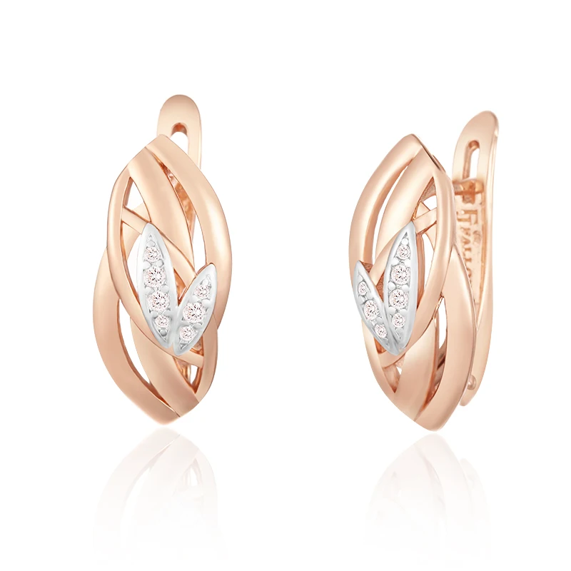 

FJ 7mm New Women 585 Rose Mixed White Crystal Drop Plait Weaving Earrings