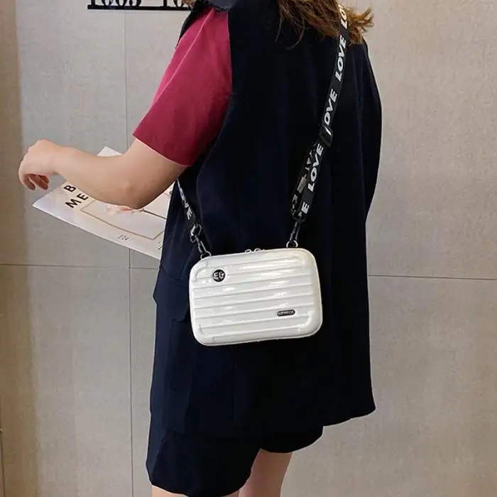 Women Mini Suitcase Shape Crossbody Bag Shoulder Bag with Wide Letter Strap FA$3