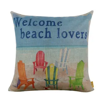 

LINKWELL 18x18" Fashion Beach Chair Welcome Beach Lovers Burlap Cushion Cover Pillowcase for Sea Marine Nautical Coastal Room