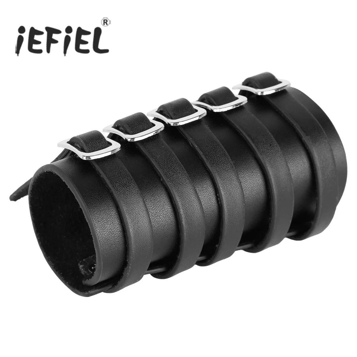 

1Pc Black Unisex Punk Faux Leather Adjustable Five Buckles Gauntlet Wristband Wide Medieval Bracers Protective Arm Armor Cuff