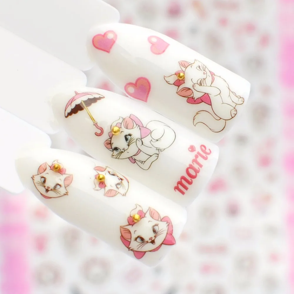 

WUF 3D Nail Stickers Decal Smiley Cat/Happy Animal Expression Adheisve Transfer Tips Manicure Nail Art Decoration